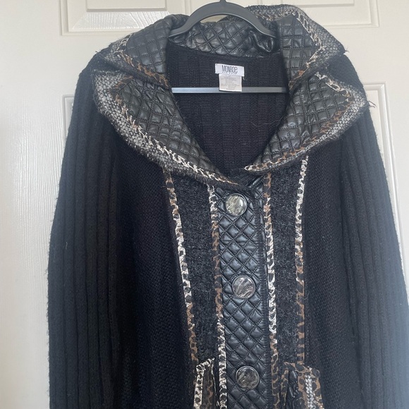 Vintage Monroe & Main Quilted Faux Leather Trim animal print Cardigan Jacket - Picture 2 of 16